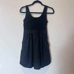 Theory Women’s Elegant Black Mini Empire Waist Dress Size 6 with Pockets Modern